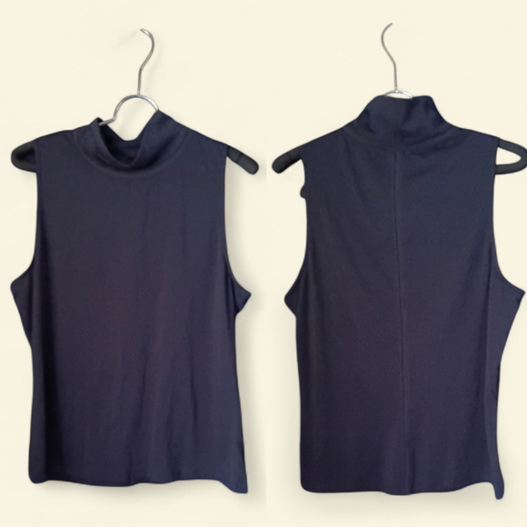 Athleta mock neck seamless Tank Top Shirt Navy Blue Size Medium - Picture 2 of 3